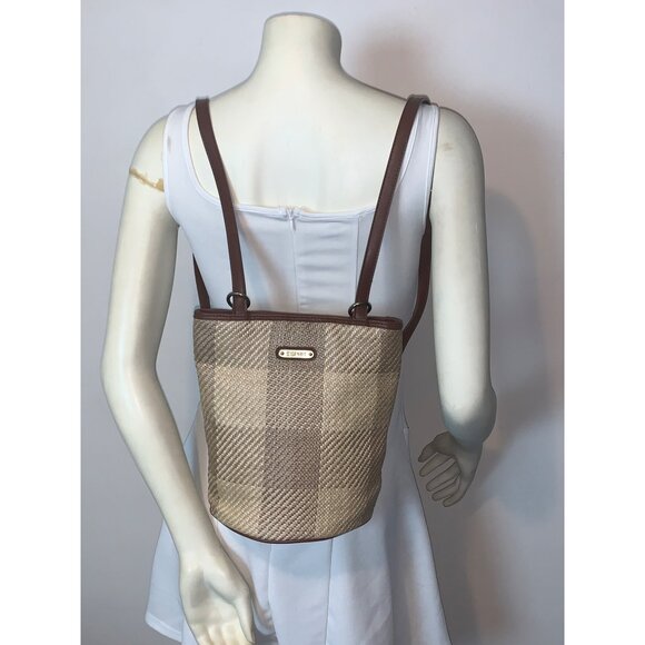 Esprit Convertible Plaid Woven Straw Backpack Bag With Faux Leather Straps - Picture 2 of 6